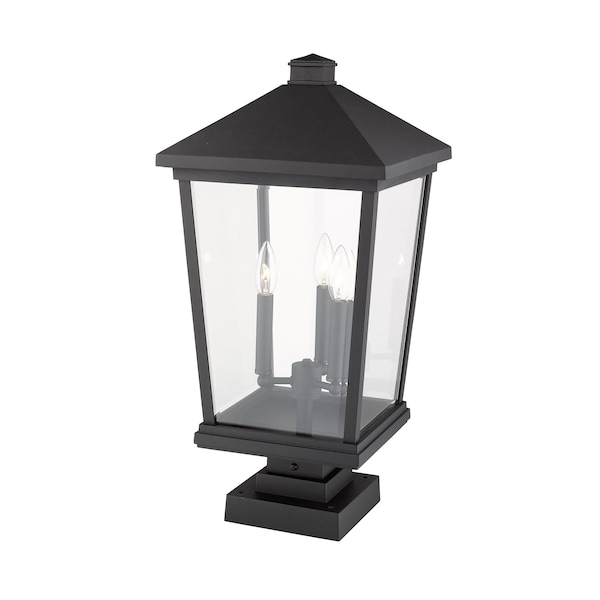 Beacon 3 Light Outdoor Pier Mounted Fixture, Black & Clear Beveled